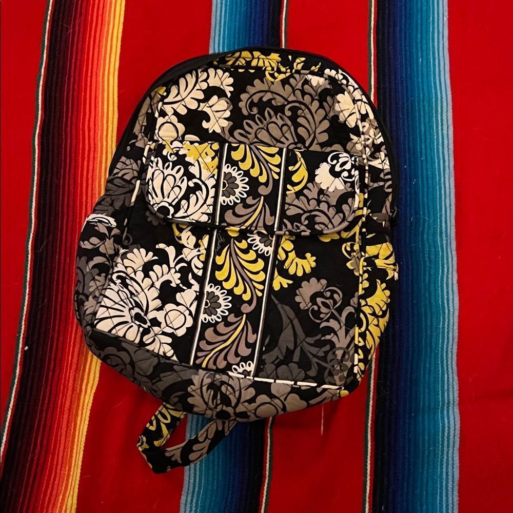 Vera Bradley Stylish Black and Yellow Floral Backpack